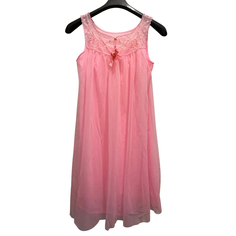 Vintage 60s Gotham Lingerie Nightie Dress Bubble Gum Pink Kawaii Coquette Size S